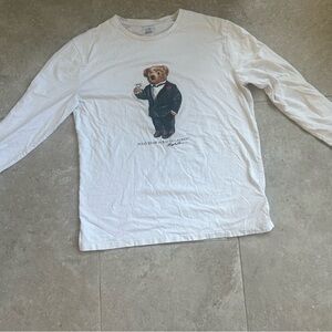 Polo by Ralph Lauren White Long Sleeve with Bear Graphic tuxedo martini cotton